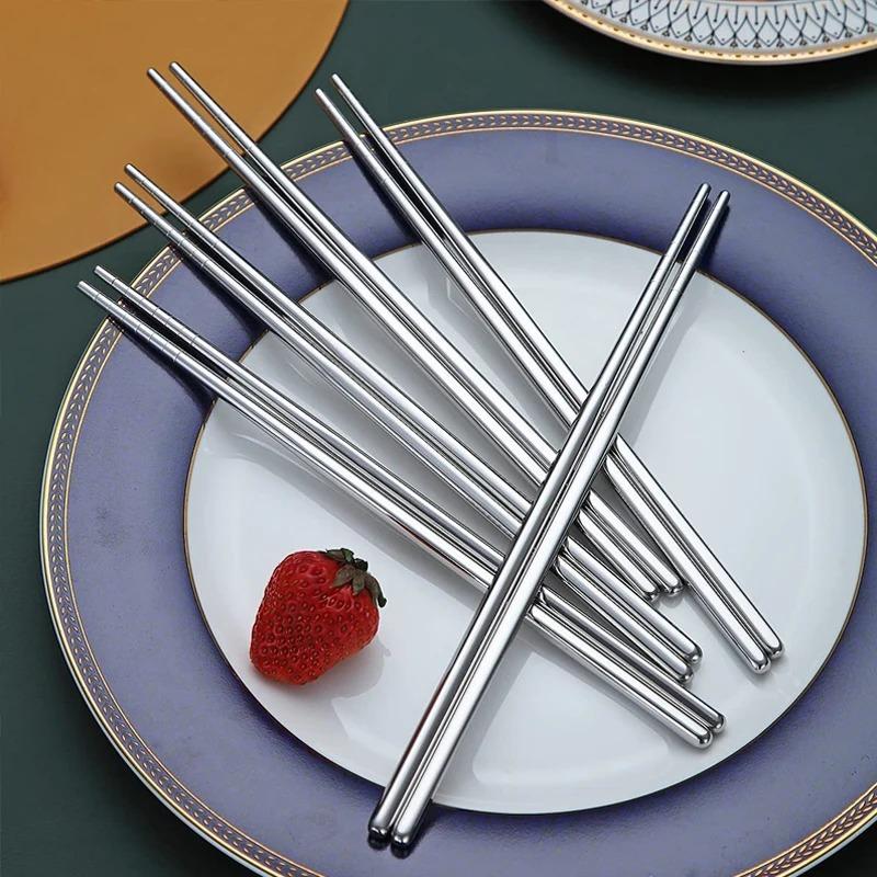 5 Pairs Chinese Chopsticks Stainless Steel Non-slip Sushi Chopstick Korean Japanese Food Metal Sticks Kitchen Tableware Set