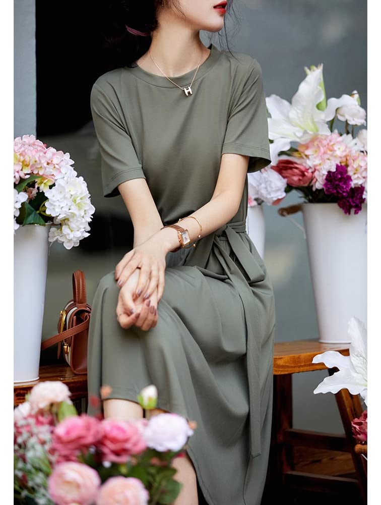 Vilaria Summer Short Long Round Ribbon Casual Women's Dress, Sleeve, Dress, Neck, Included, A-Line Flare, Flattering, Stylish, Beautiful,