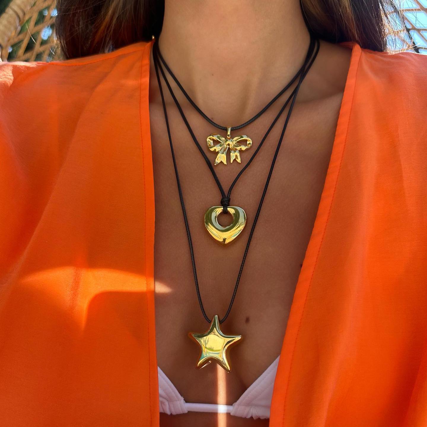 

Y2K Multilayer Black Rope Star Necklace for Women CCB Heart Bowknot Pendant Chokers Adjustable Chain Personality Zircon Gifts