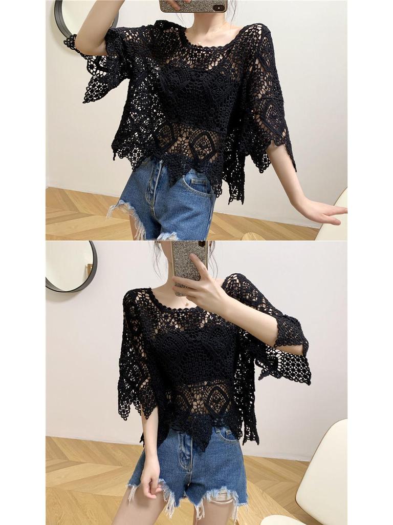 2023 Sommer Bestickte Spitze Aushöhlung Damenmode Top Pullover Überwurf