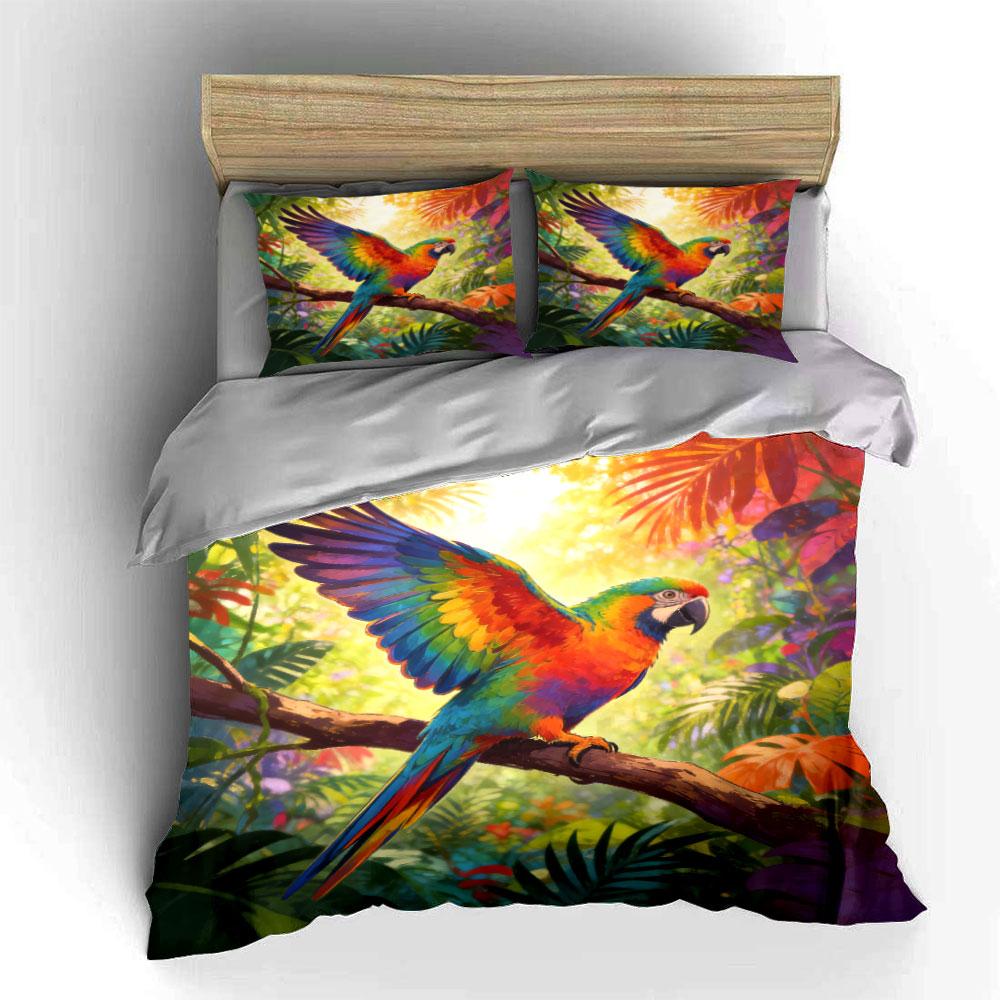 Tropical Parrot Decorative Set Soft Comfortable Duvet Cover Bedding Set Included 1*Duvet Cover & 2*Pillowcases, Gift