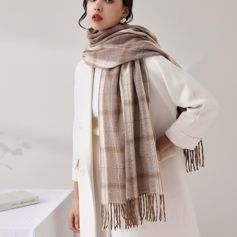 New imitation cashmere plaid coffee-colored scarf for women, long scarf and large shawl