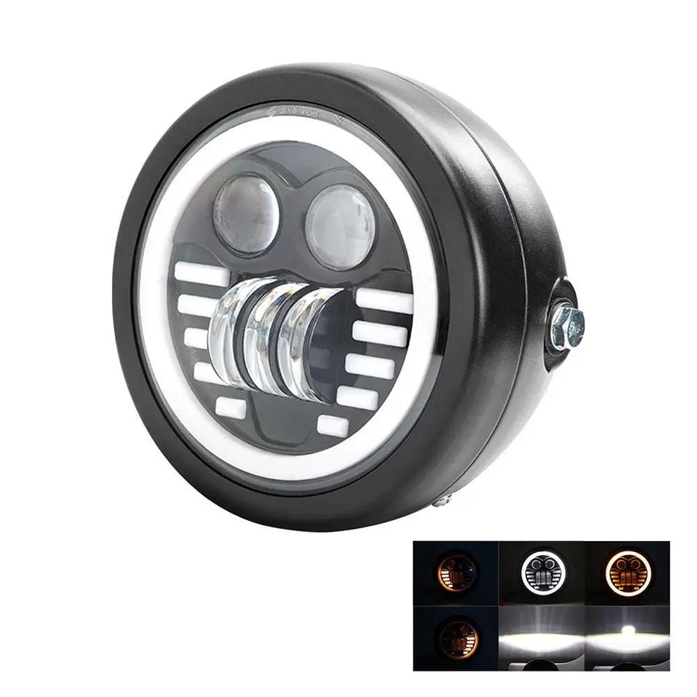 

6,5-дюймовая светодиодная фара для мотоцикла, белая, желтая, двойная светодиодная, ближний свет, мотоциклетная фара, цвет луча, дальний свет, прожектор S9R6