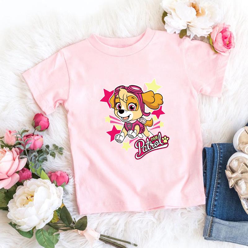 Summer Children's Korean-style Clothes, Baby Casual T-shirt, Cute Birthday Gift Paw Patrol, Pink Cartoon Skye Short-sleeve Top
