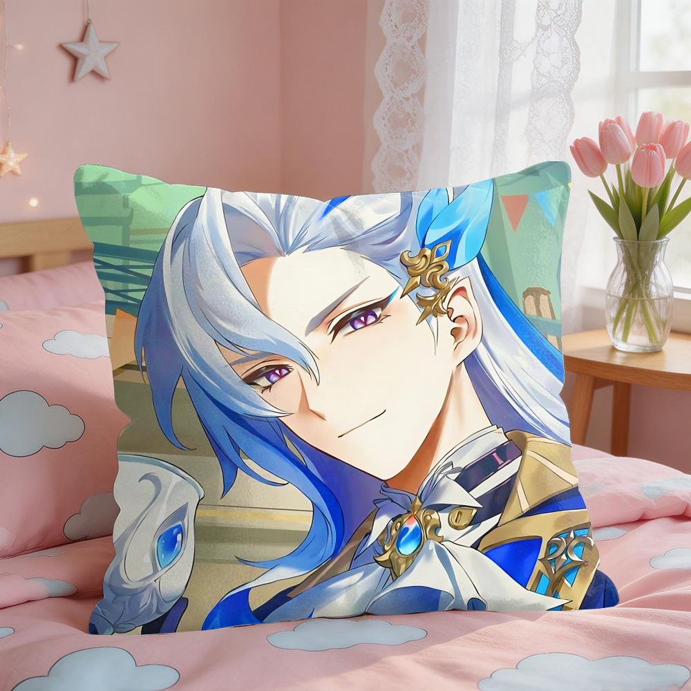Neuvillette Genshin Impact Cushion Cover Square Short Plush Pillow Case Living Room Sofa Home Decor Funda X