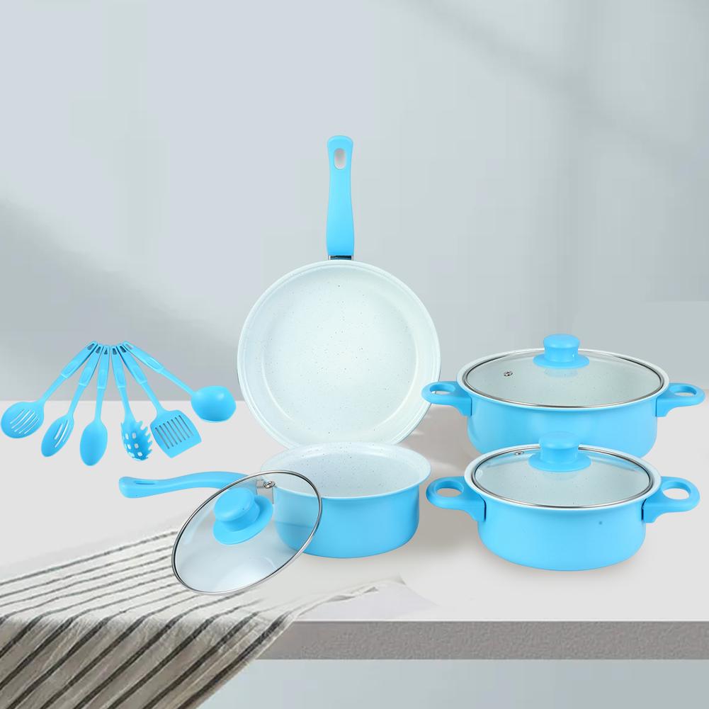 12-Piece Non-Stick Cookware Set Deep Frying Pan with Lid Milk Pot Maifan Stone Frying Pan Cooking Pot Set for All Hob