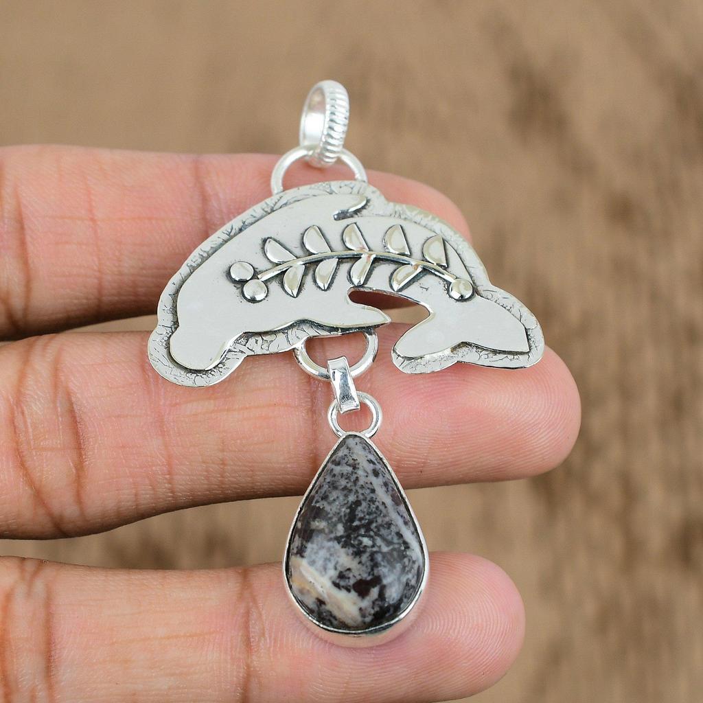 Mothers Day Deal Coconut Jasper Gemstone Fish Wedding Pendant Sterling Silver