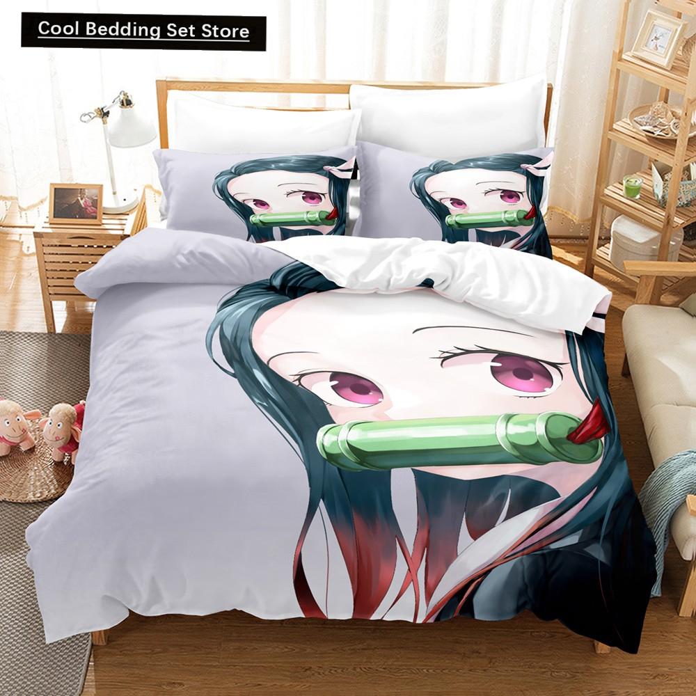 

Новый аниме Kamado Nezuko пододеяльник Demon Slayer комплекты постельного белья для детей мальчиков девочек постельное белье Queen King Full Twin Single Size комплекты EU single(135x200cm)
