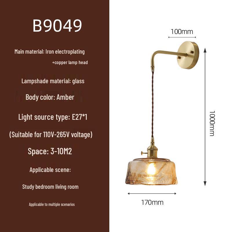 Elegant All-Copper Glass Wall Lamp: Creative Crystal Decor for Hotel Bedrooms and Staircases