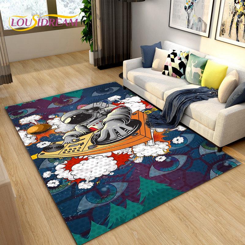 3D Astronaut Space Cartoon Area Rug,Carpet Rug for Living Room Children's Bedroom Sofa Doormat Decoration,Kid Non-slip Floor Mat