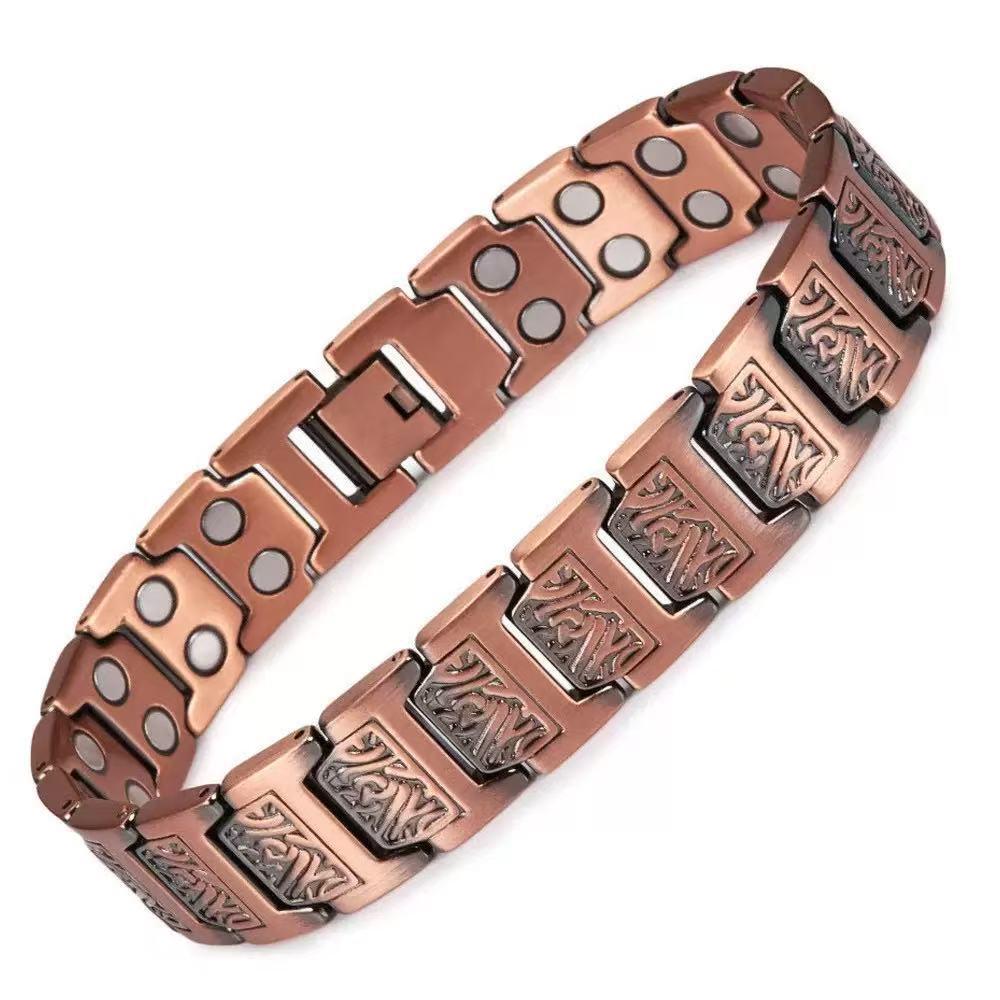 Antique Copper Magnetic Bracelet: Retro Fashion Three-Row Adjustable Couple Bangle