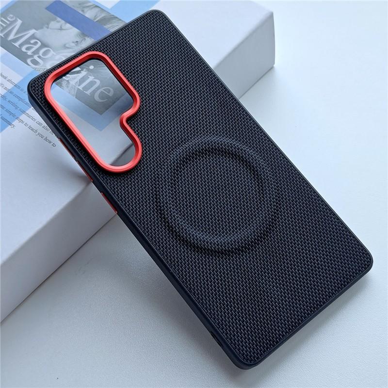 For Samsung Galaxy S25 Ultra S25 Edge S24 Plus Magnetic Wireless Charging Texture Matte Leather Metal Independent Buttons Cover