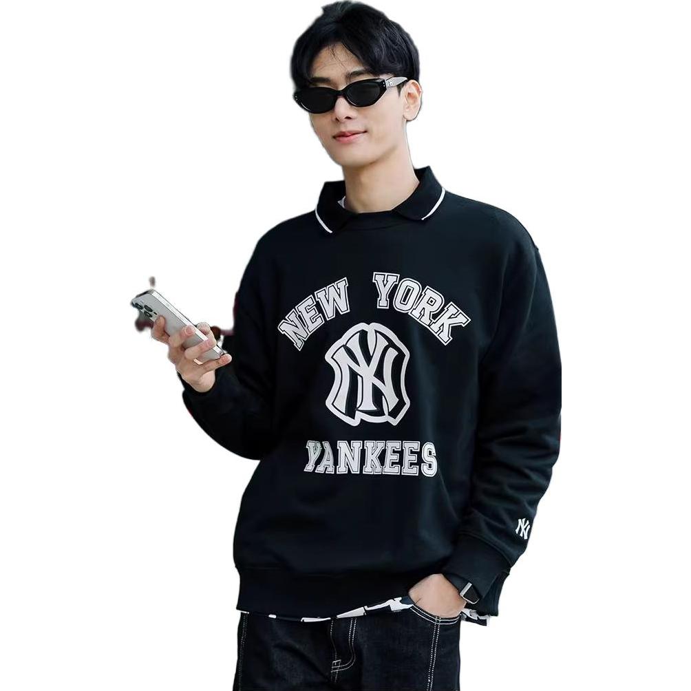 MLB New York Yankees Large Letter Pattern Printed Crew Neck College Style Pullover Sweatshirt Unisex sweatshirt Black 3AMTV0131-50BKS