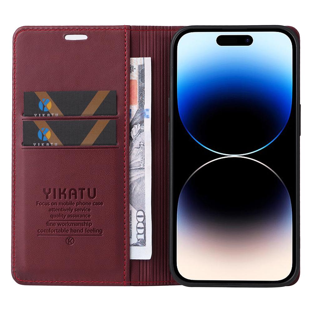 

YIKATU YK-001 For iPhone 15 Pro PU Leather Wallet Phone Cover Magnetic Closing Flip Stand Case Black
