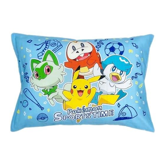MORIPiLO Children's Pillow Low Pokemon Pikachu Sports Time Blue Approx. 28x39cm Skin-friendly 100% Cotton Fabric Washable with Cover Stuffed Toy