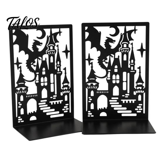 Decorative Bookends 1 Pair Metal Dragon Bookends, Fantasy Castle Book Ends Texture for Shelves, Heavy Duty Gothic Holders Home Office Library