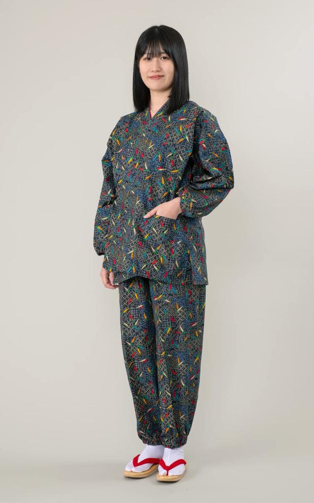 Aiai Women's Samue, Soft to the Touch, 100% Cotton, Made in Japan, 13 Patterns (Chili Pepper (Navy))