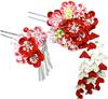 Hair ornament set Furisode ceremony Tsumami work Red Pink Silver birch [Kyoto Usagido] 2-piece coming-of-age wk-226