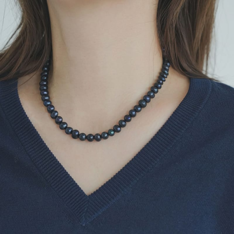 Modernlike Silver 925 Cobalt Blue Black Pearl Necklace 5mm