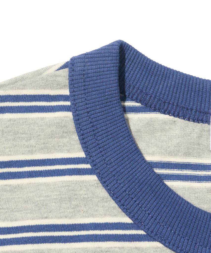 TAILOR STUDIO Minimal Logo Stripe Short Sleeve T-Shirt (Gray/Blue)