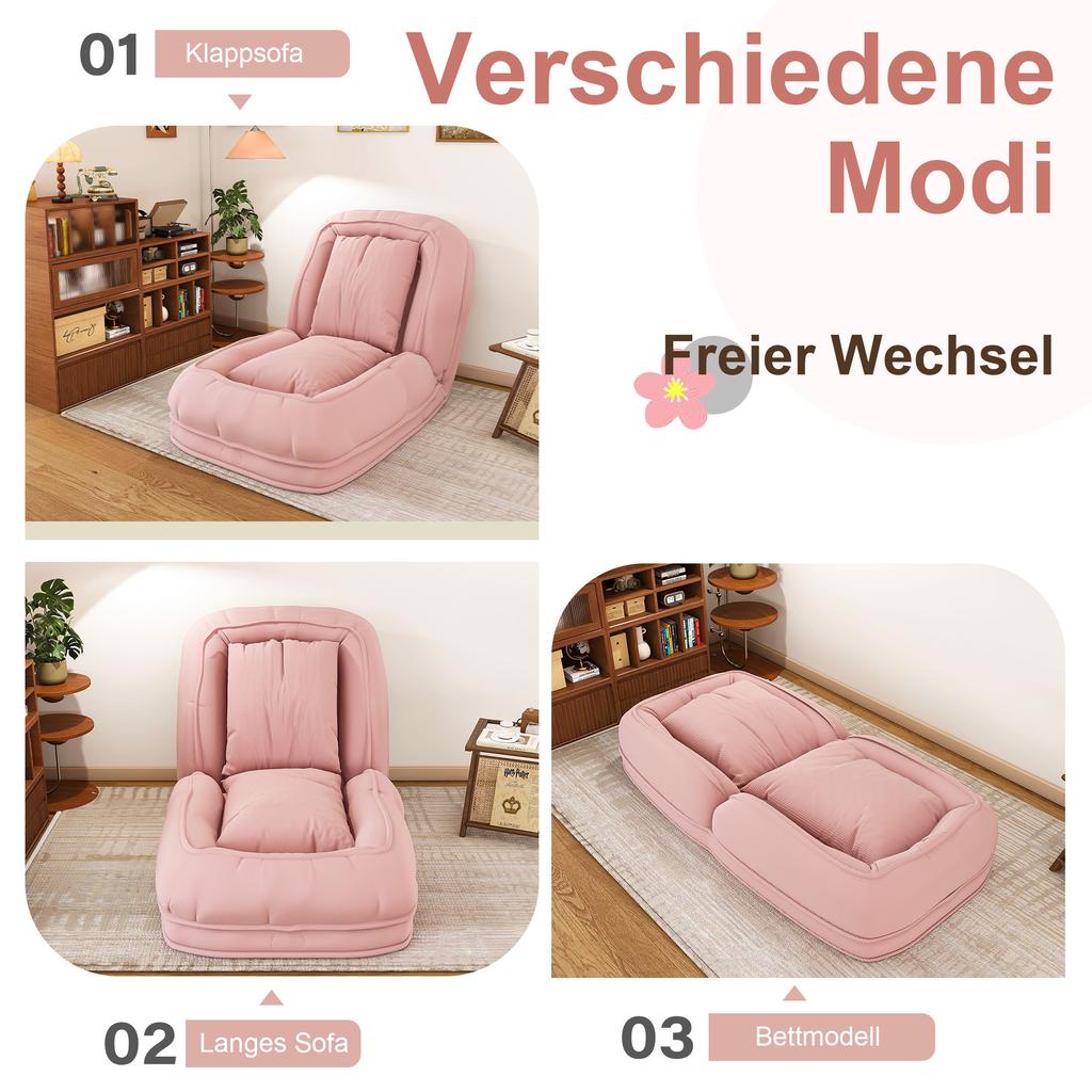 Foldable Sofa Bed for Adults & Pets – 5-Way Adjustable (90 degrees-180 degrees) with 2 Pillows, Lounger for Living Room
