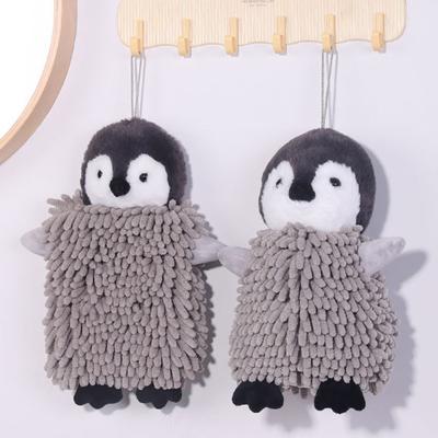 Toalha de Mão Boneco Pinguim Toalha de Mão Pinguim Desenho Animado Toalha de Mão Infantil Absorvente Bola de Chenille com Alça para Pendurar para Cozinha Banheiro