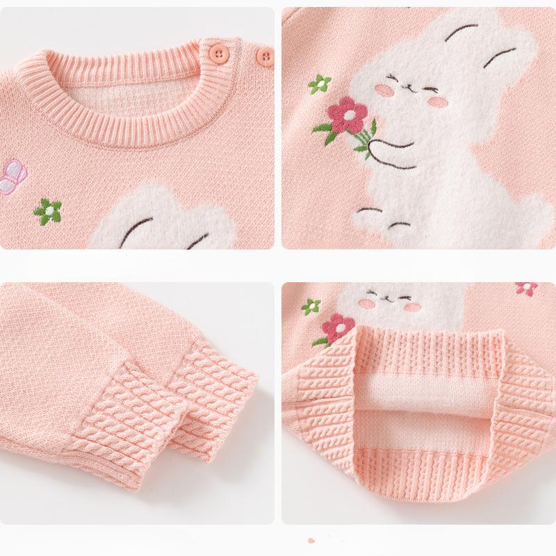 Suéter de Algodón de Punto para Niños con Conejito Primavera y Otoño Niña Suéter Dulce Suave