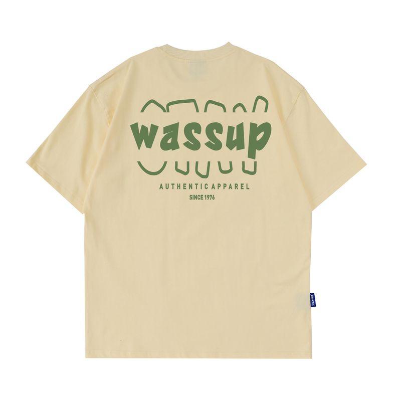 Wassup Trendy Brand Heavyweight American Letter T-Shirt for Men, Summer Loose Fit Pure Cotton Couple Trendy Tee Short-Sleeve Top