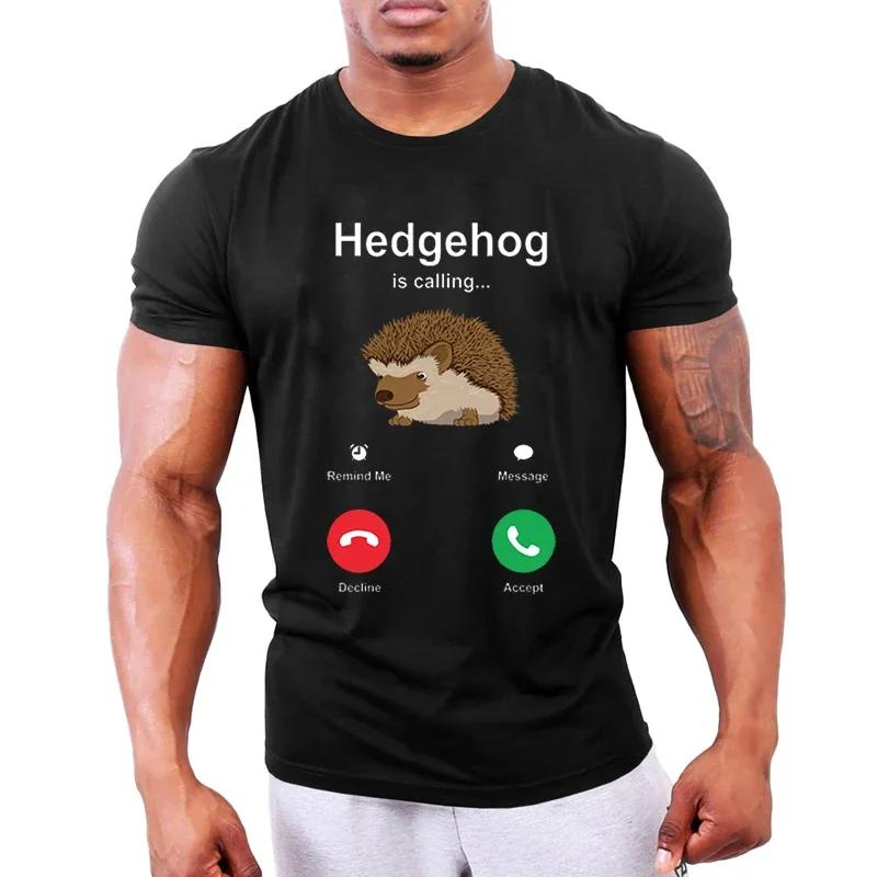 Hedgehog Is Calling Print Men T-shirts Oversized T Shirt Funny Cartoon Unisex Tshirts Summer Oversized T Shirt for Men Plus Size