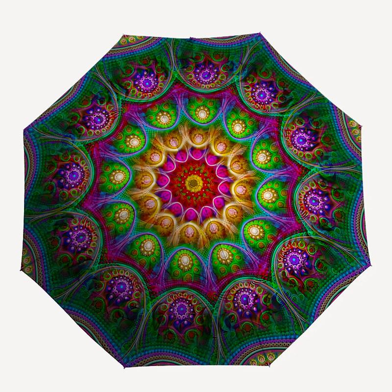 1 Stück psychedischer Mandala Automatikschirm - Automatisches Öffnen und Schließen, Stabiler Eisenrahmen, Für formelle Anlässe yy251018110