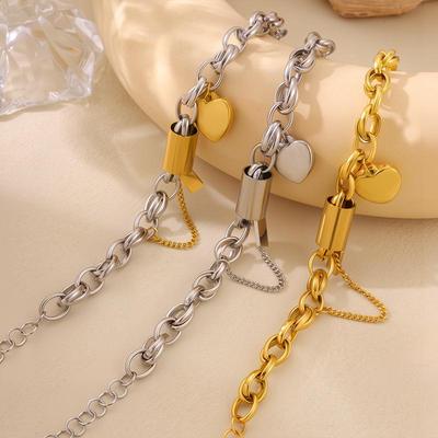 Bracciale da Donna in Acciaio Inossidabile con Ciondolo a Forma di Cuore Pesca – Stile Europeo e Americano Versatile