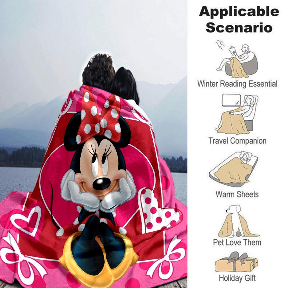 Minnie Mouse Heart Love Flannel Blanket Super Soft Warm Cozy Blanket For Sofa Bed Office Travel Allseason Home Decor Gift