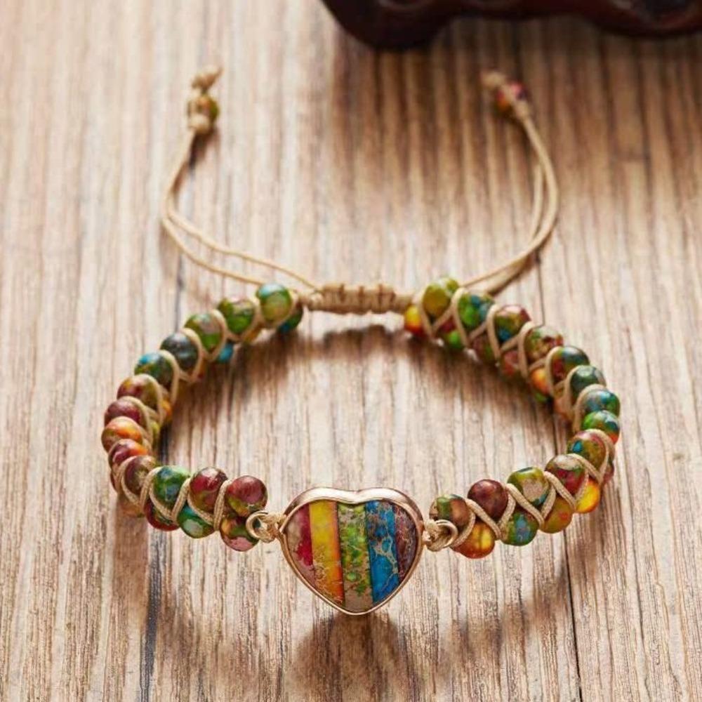 Hand Jewelry Beads Weave Bracelets Retro Heart Bead Bangle Sweet Bohemian Braided Bracelets Gifts