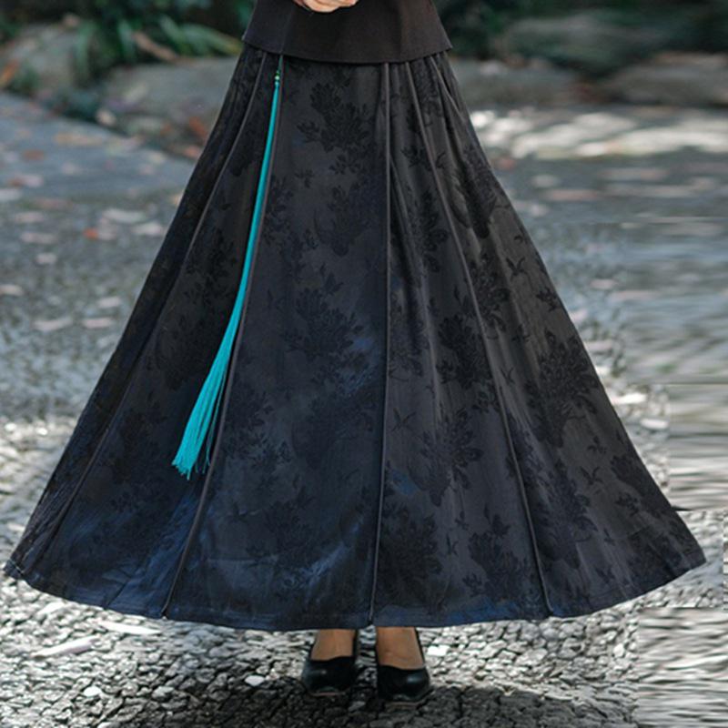 

Women s Ethnic Style Retro Jacquard A-Line Skirt with Elastic Waist One Size чорний