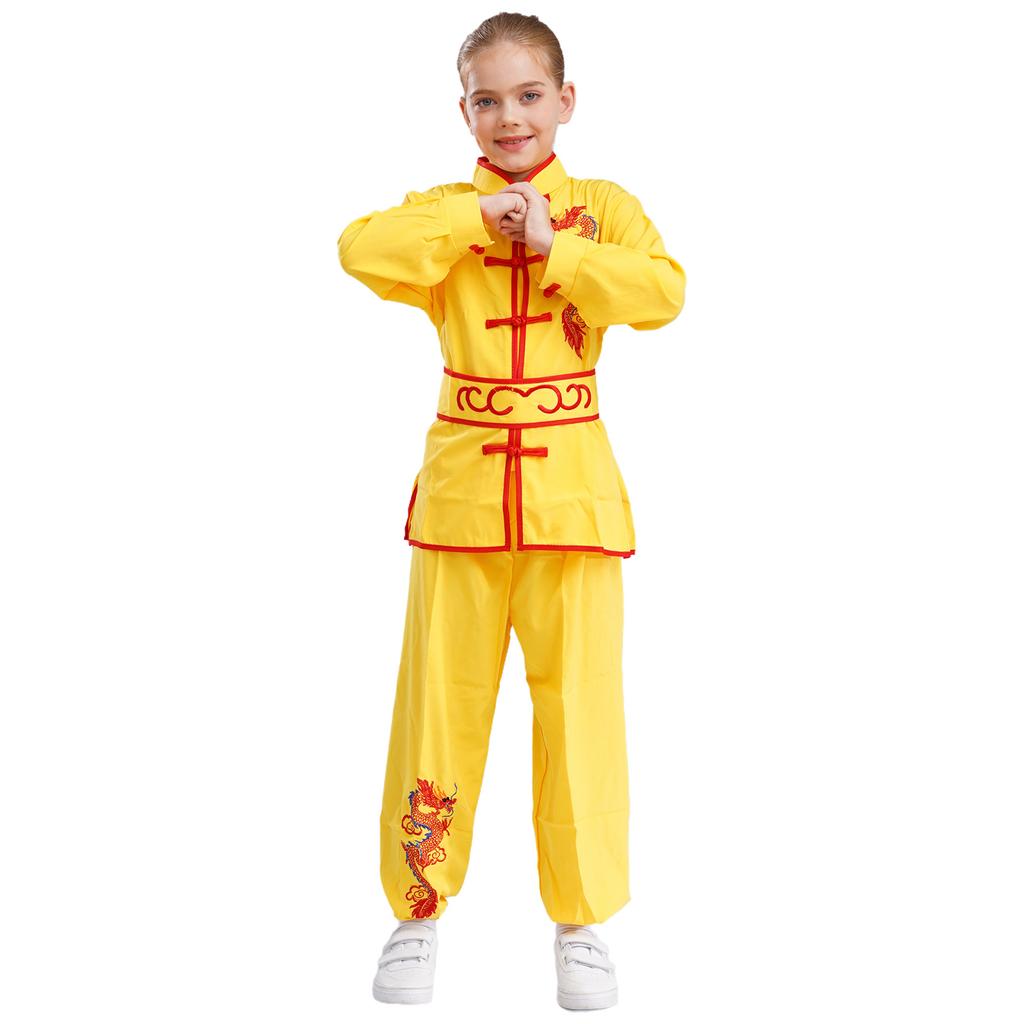Unisex Kung Fu Performance Set für Kinder: Authentisches Chinesisches Kampfsport-Anzug mit Drachen-Design für Wettkampf & Show