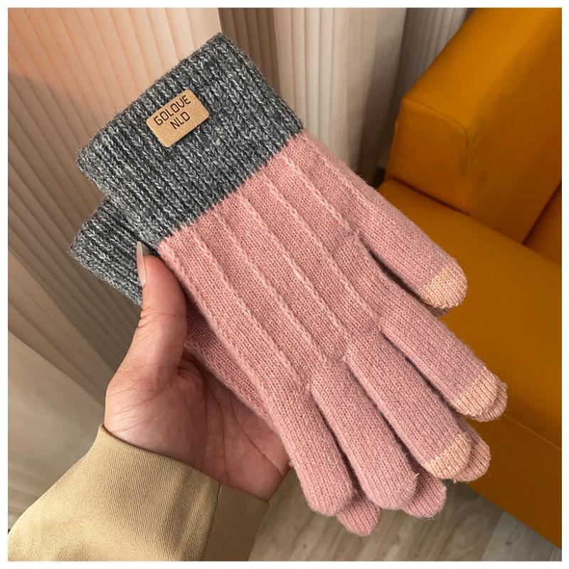 Alpaca Knitted Touch Screen Gloves for Women Autumn and Winter Warm Outdoor Antifreeze Plus Velvet Thickening Korean Version Cute