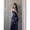 French New Women Style Rose Print Slim Design Suspender Dress Chinese Style Skirt
