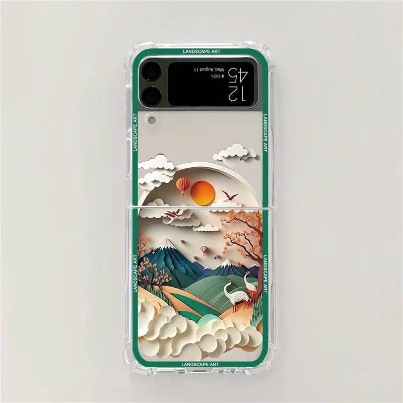 Capa Artística de Paisagem com Padrão 3D de Luxo para Samsung Galaxy Z Flip 6 5 Capa Cover para Samsung ZFlip4 Z Flip 3 Bolsa de Cobertura à Prova de Choque