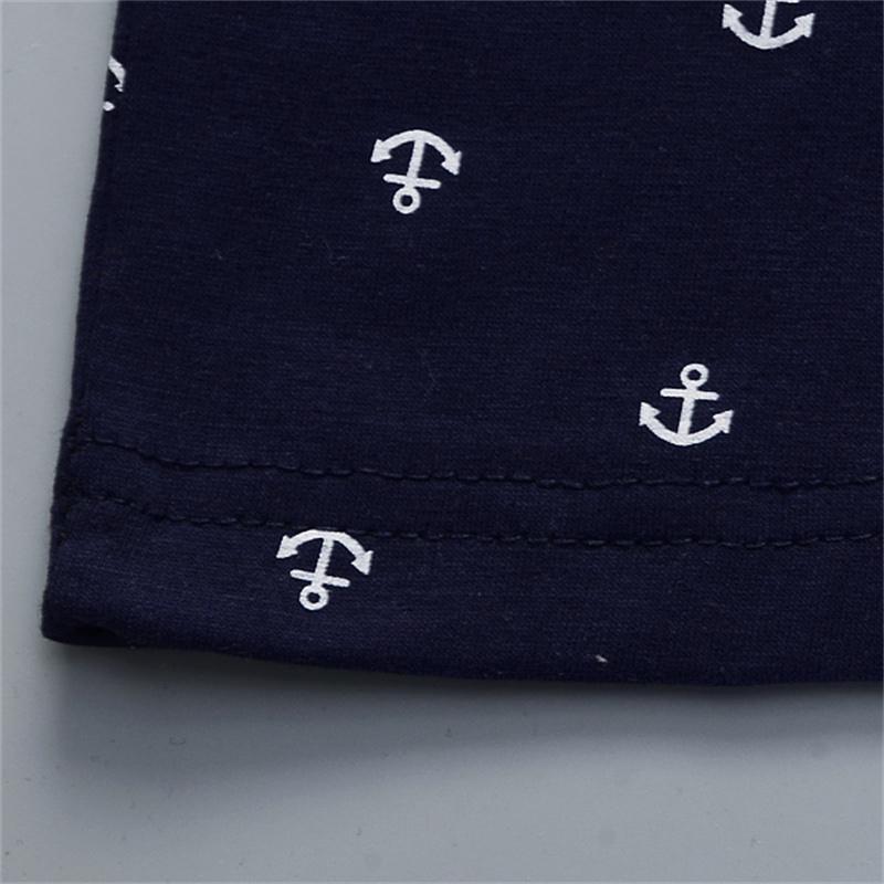 2KS Dětská souprava Letní móda Celoplošný potisk Vzor kotvy Stojáček Krátký rukáv Džínová šortková souprava