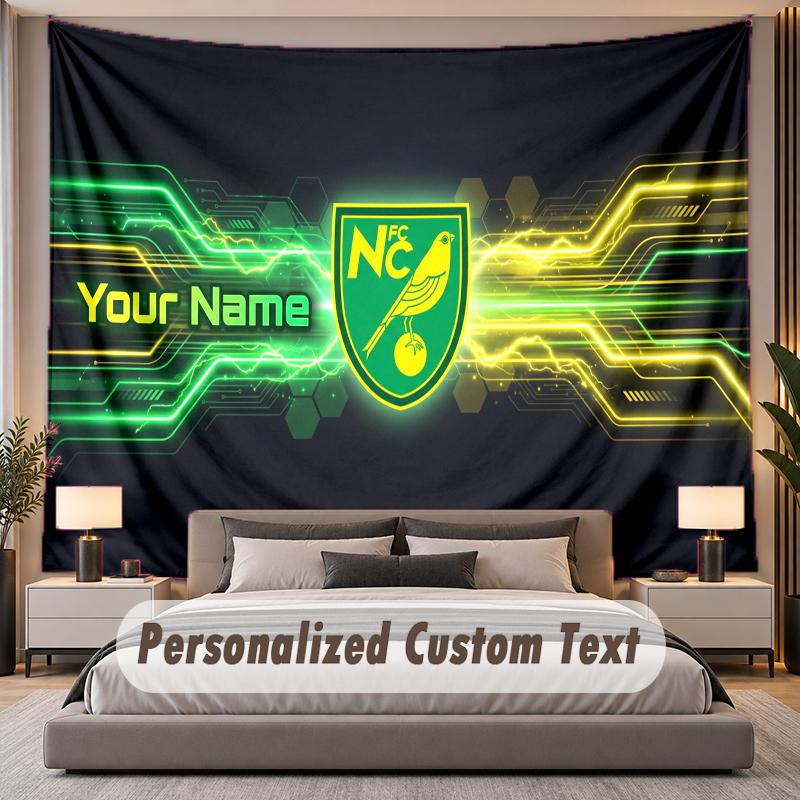 Custom Name Text Tapestry Norwich City Personalized Polyester Wall Tapestry For Bedroom And Room