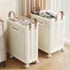 Laundry Basket with Wheels Foldable, Collapsible Hamper with Multi Compartments, Portable Clothes Bin Storage Organizer