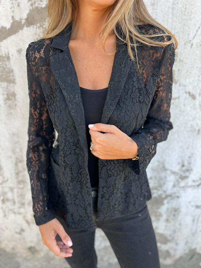 2025 Spring/Summer European & American Women's Fashion Lace Blouse Suit - Trendy Casual Solid Color