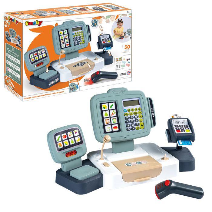 Smoby - Grande Caisse Enregistreuse - Des 3 ans - 30 accessoires - Fabriqué en France - Scanner, sons & lumieres - Calculatrice