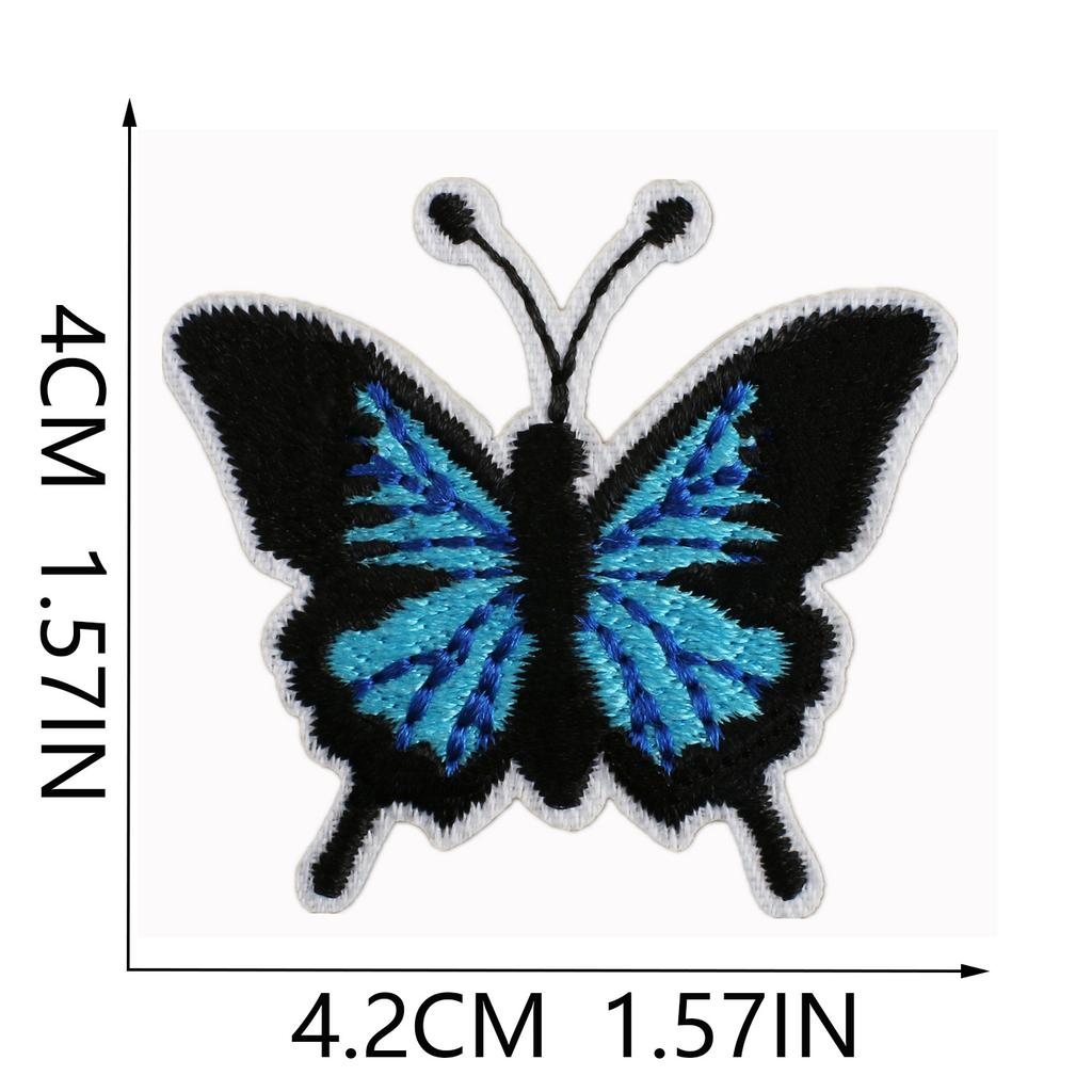 Butterfly World Embroidery Cloth Sticker Colored Flower Butterfly Computer Embroidery Label Clothes Decorative Patch Sticker Blue Butterfly