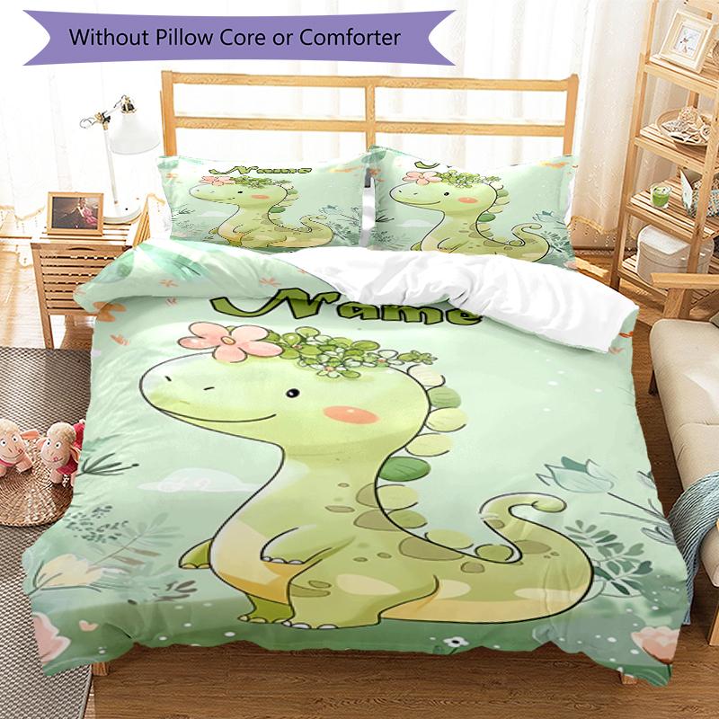 3pcs Custom Name Dinosaur Bedding Set Duvet Cover Closure Includes 1 Duvet Cover & 2 Pillowcases, Soft and Comfortable for All Seasons.