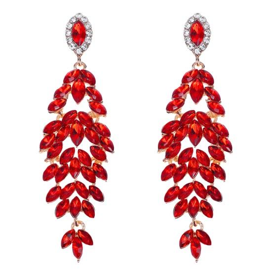 1 pár elegantních náušnic křišťálové dámské kamínky visící umělé listy tvar dlouhé náušnice prohlášení cvoček