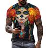Summer Round Neck 3D Mexican Day of the Dead Skull Pattern Print Top Fashionable Casual Short Sleeved Men's T-shirts
