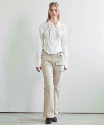 ETRE AU SOMMET Cargo Pintuck Bootcut Pants (Beige)