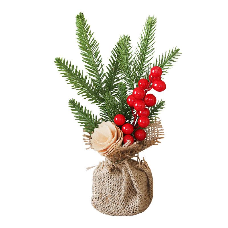 25cm Mini Christmas Tree with Pine Needles, Red Berries, and Acorns for Desktop or Window Decoration