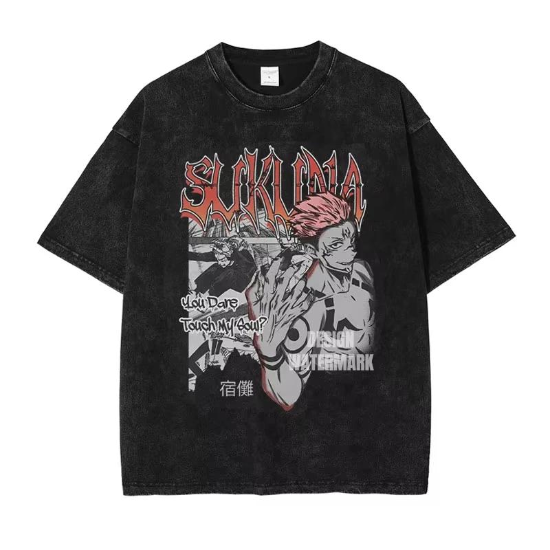 2026 summer Jujutsu Kaisen Gojo Satoru Washed T-shirt Anime Harajuku Streetwear Oversized Tee Y2K Retro Otaku Tops